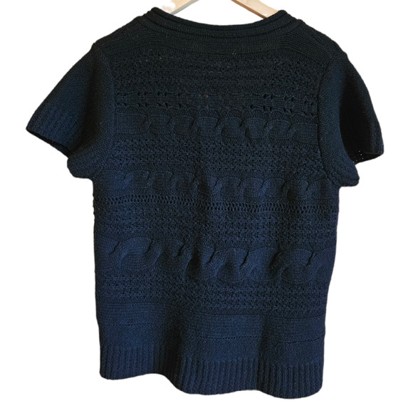 Garnet Hill Short Sleeve Cartigan Sweater Lambswool Black Women's Large - Picture 7 of 8